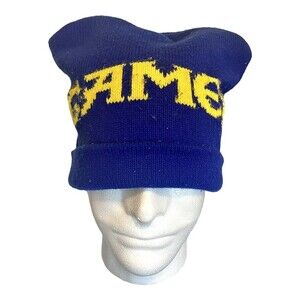 Vintage Camel Cigarettes Hat Winter Knit Stocking Cap Beanie Blue Yellow Logo